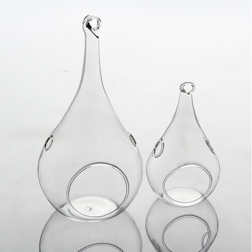 10 Pack of Hanging Clear Glass Tealight Candle Holder Tear Drop Pear Hour Glass Shape - 20cm High