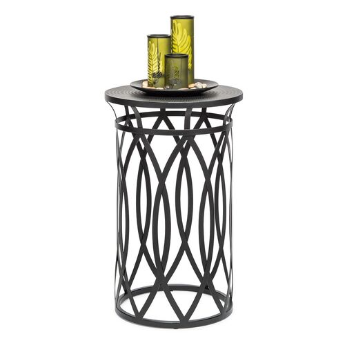 Black Round Iron Side Table with Cross Legs and Silver Finish Top