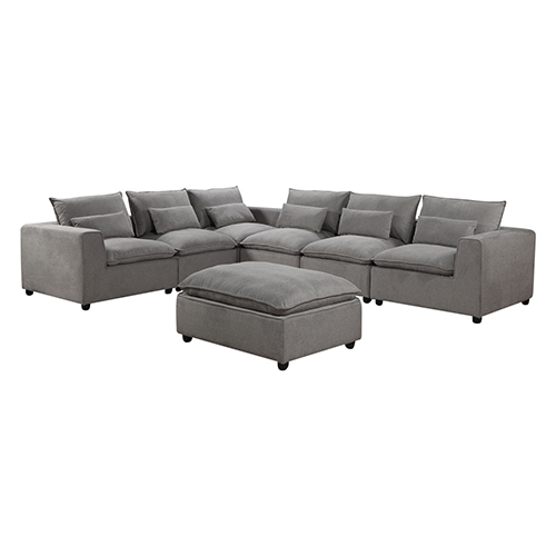 6 Seater Cloud Sectional Sofa in Belfast Fabric Grey Living Room Couch with Ottoman 