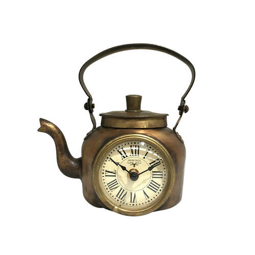 Table Clock - Old Brass Tea Kettle