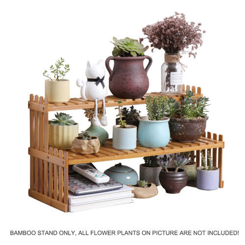 2 Tier Bamboo Plant Stand Shelves Flower Pot Rack Garden Indoor Outdoor Patio