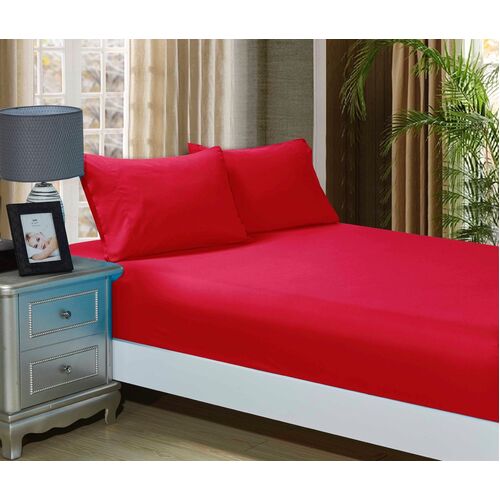 1000TC Ultra Soft Fitted Sheet & 2 Pillowcases Set - Double Size Bed - Red