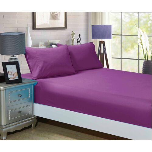1000TC Ultra Soft Fitted Sheet & 2 Pillowcases Set - King Size Bed - Purple
