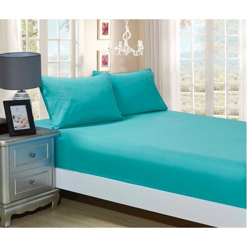 1000TC Ultra Soft Fitted Sheet & 2 Pillowcases Set - King Size Bed - Teal