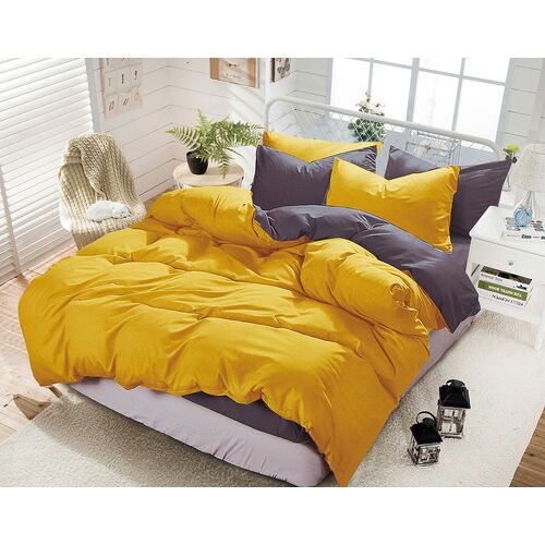 1000TC Reversible Queen Size Yellow and Grey Duvet Quilt Cover Set
