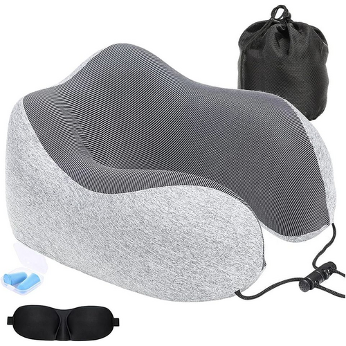 Pain Relief Memory Foam Neck Pillow for Travel in Car U Shape Travel Pillow Airplane with Eye Mask Set