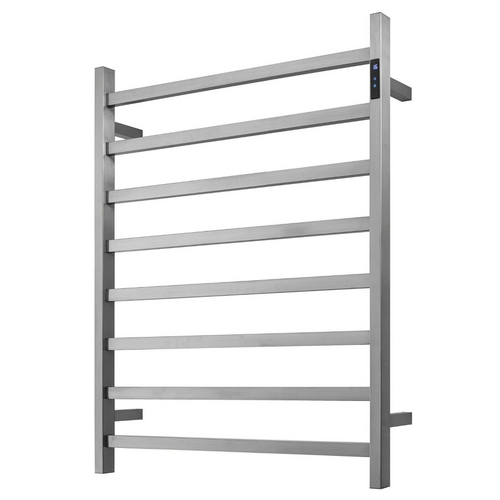 Premium Brushed Nickel Heated Towel Rack with LED control - 8 Bars, Square Design, AU Standard, 1000x850mm Wide