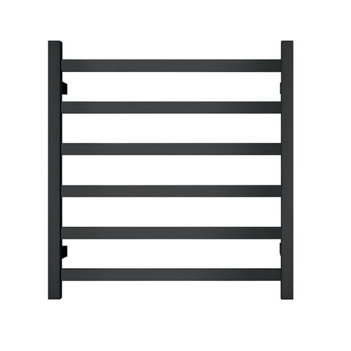 Premium Matte Black Heated Towel Rack - 6 Bars, Square Design, AU Standard, 650x620mm Wide