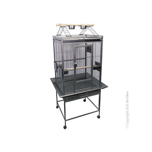 AVI ONE  PARROT CAGE WITH PLAY PEN  SILVER BLACK