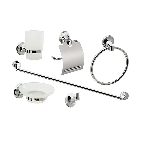 Bathroom Accessories Set 6 Piece Pack Chrome Wall Mounted Easy Fittings