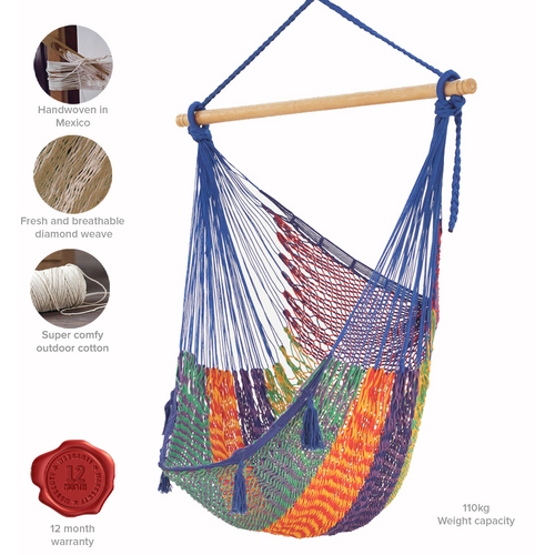 Mayan Legacy Extra Large Outdoor Cotton Mexican Hammock Chair in Mexicana Colour