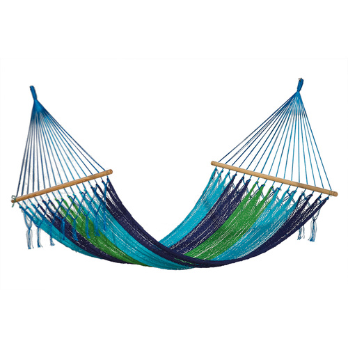 Mayan Legacy Queen Size Outdoor Cotton Mexican Resort Hammock No Fringe in Oceanica Colour
